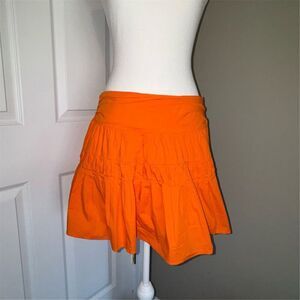Ramy Brook Womens Kimmy Orange Flounce Pleated Mini Skirt Size L Festival Flirty